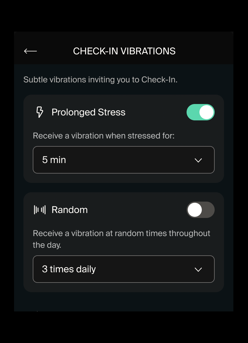 A screenshot of the NOWATCH app showing Check-In Vibrations 